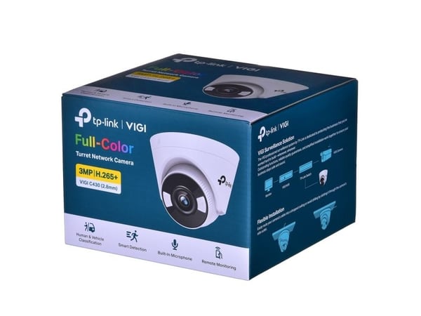 TP-Link VIGI C430, IP-sikkerhetskamera, Inne & Ute, Koblet med ledninger (ikke trådløs), Tak, Sort, Hvit, Tårn