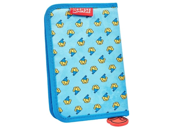 Bamse  Filled single decker pencil case, 300D nylon, 20 x 12.8 x 3 cm with 8 triangular col. pencils, 1 triangular pencil, sharpener, 15 cm ruler, ...
