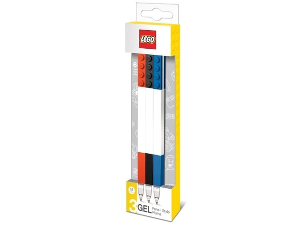 LEGO gelpenner, 3 stk rød, blå, sort