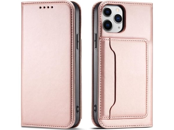 Hurtel Magnet Card Case iPhone 12 Pro Max kortti lompakko tapauksessa kortti jalusta vaaleanpunainen