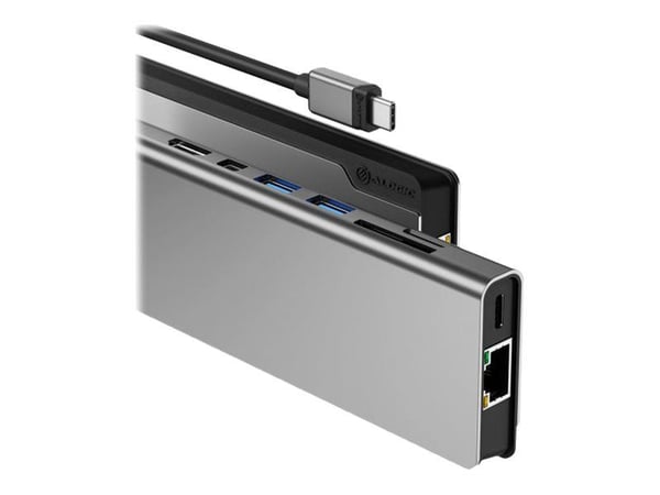 ALOGIC ULDPLSV2-SGR, Ledningsført, USB 3.2 Gen 1 (3.1 Gen 1) Type-C, 100 W, 1000 Mbit/s, Sort, Grå, MicroSD (TransFlash), SD