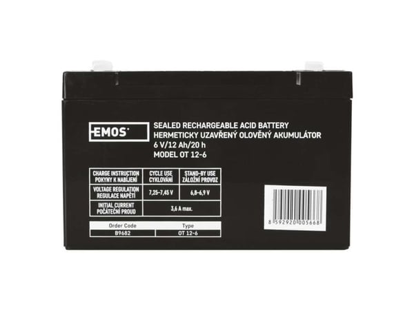Emos 1201003500, Oppladbart batteri, Forseglet blysyre (VRLA), 6 V, 1 stykker, 12000 mAh, 5 år