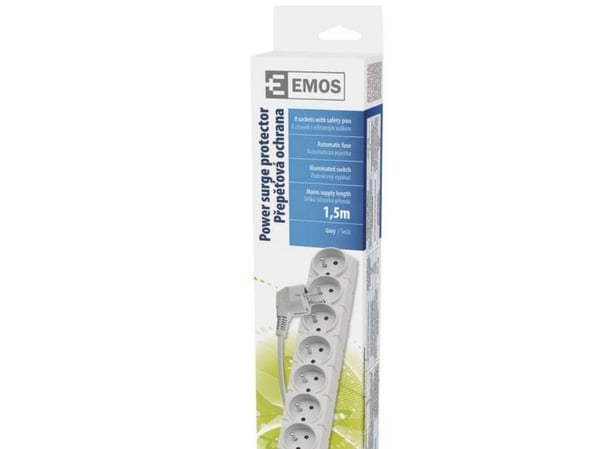 Emos P53898, 8 AC-utganger, 250 V, 50 Hz, Grå, 1,5 m, 1 stykker