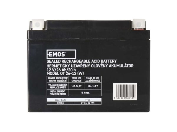 Emos 1201003600, Oppladbart batteri, Forseglet blysyre (VRLA), 12 V, 1 stykker, 26000 mAh, 5 år