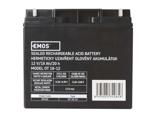 Emos 1201000900, Oppladbart batteri, Forseglet blysyre (VRLA), 12 V, 1 stykker, 18000 mAh, 5 år