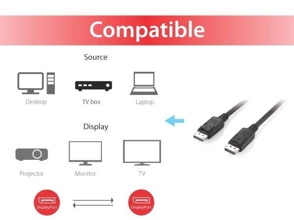 Equip 119339, 10 m, DisplayPort, DisplayPort, Hankjønn, Hankjønn, 3840 x 2160 piksler