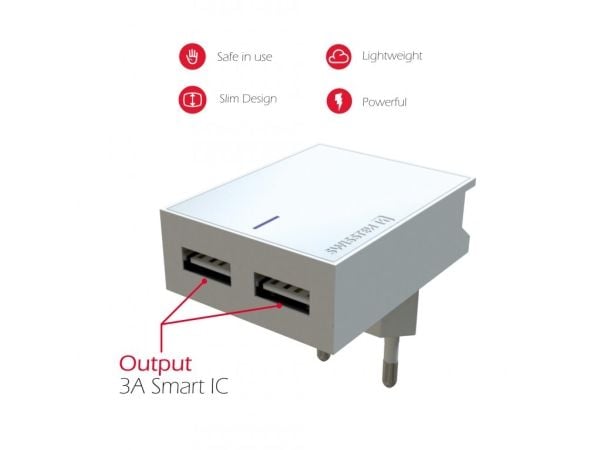 Swissten lader 2x USB-A 3 A (22045000)