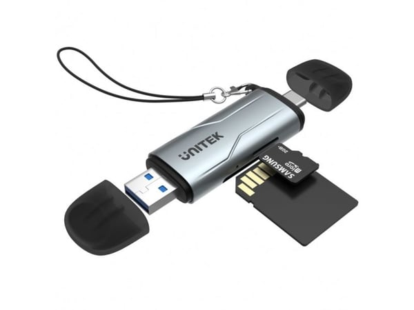 Unitek - Kortleser - 2-i-1 (microSD, microSDHC, microSDXC, SDHC, SD, RS-MMC, SDXC) - USB 3.0/USB-C