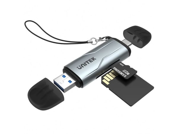 Unitek - Kortleser - 2-i-1 (microSD, microSDHC, microSDXC, SDHC, SD, RS-MMC, SDXC) - USB 3.0/USB-C