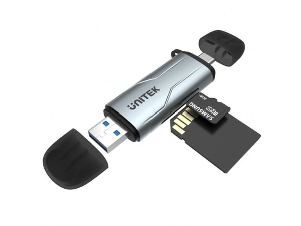 Unitek - Kortleser - 2-i-1 (microSD, microSDHC, microSDXC, SDHC, SD, RS-MMC, SDXC) - USB 3.0/USB-C