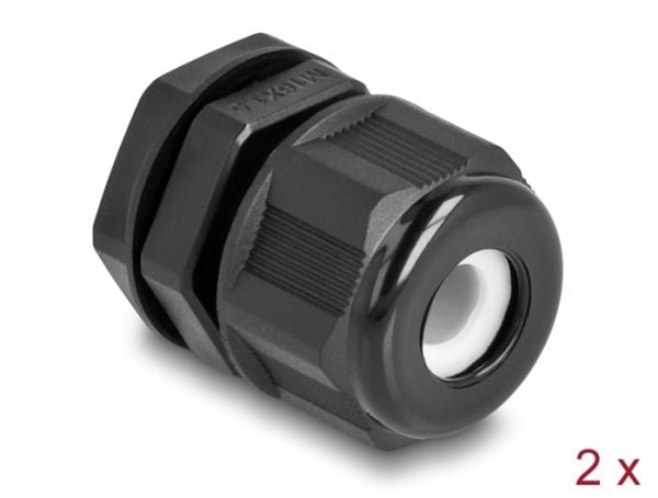 Delock - Cable gland (M16) - svart (paket om 2)