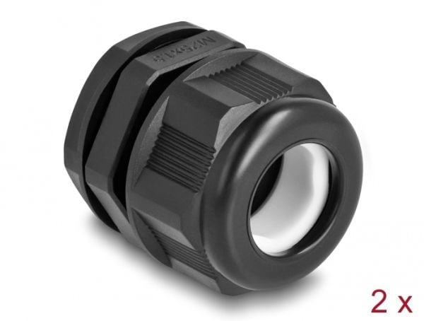 Delock - Cable gland (M25) - svart (paket om 2)