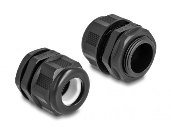 Delock - Cable gland (M25) - svart (paket om 2)