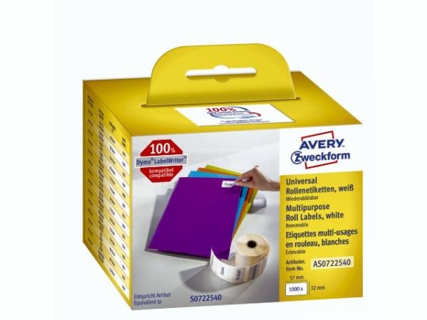 Avery Zweckform - Fjernbart adhesiv - hvit - 32 x 57 mm 1000 etikett(er) (1 rull(er) x 1000) merkelapper