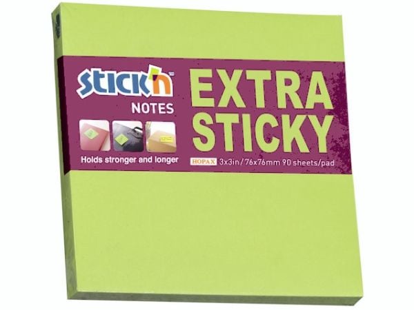Notes, BNT Stick´n, Extra sticky, grøn 76x76mm - (12 stk.)