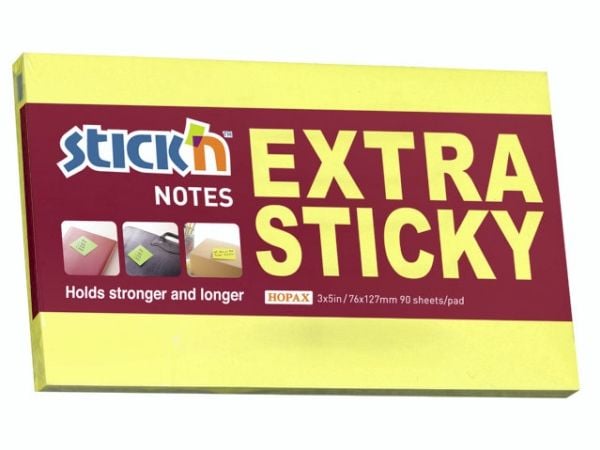 Notes, BNT Stick´n, Extra sticky, gul 127x76mm - (6 stk.)