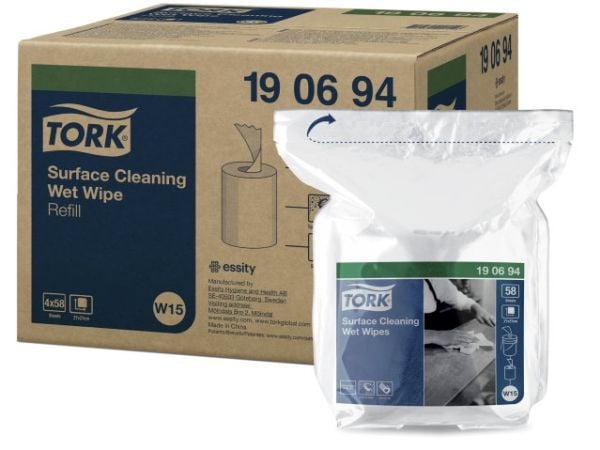 Aftørringsklud Tork Wet wipes til overflader refill i pose til varenummer 9199,4 rl/krt