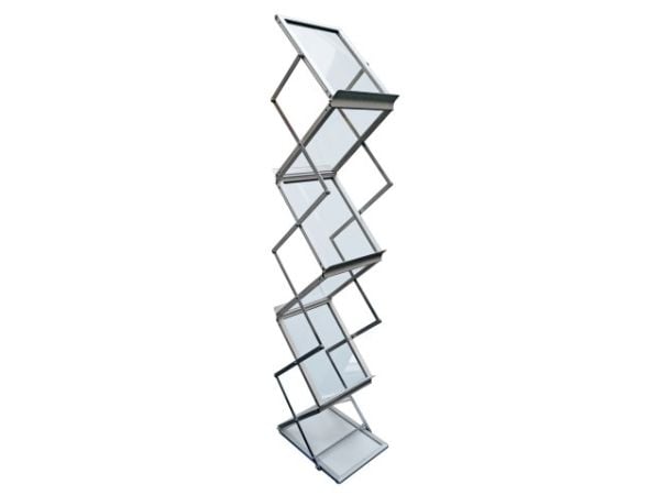 Brochure holder, Twinco Twin Light, 450x310x140mm A4 6 fag gulvmodel Z-shape, sølv