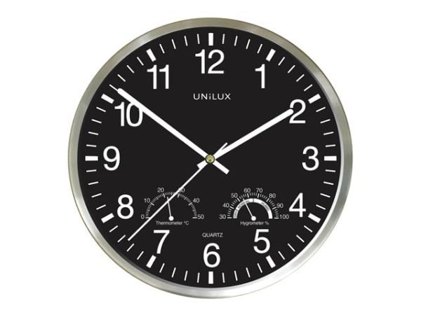 Unilux WETTY, Vegg, Kvartsklokke, Rund, Grå, Rustfritt stål, Glass