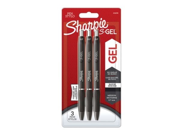 Sharpie S-Gel, Sisäänvedettävä geelikynä, Musta, Musta, Keskikokoinen, 0,7 mm, Kupla