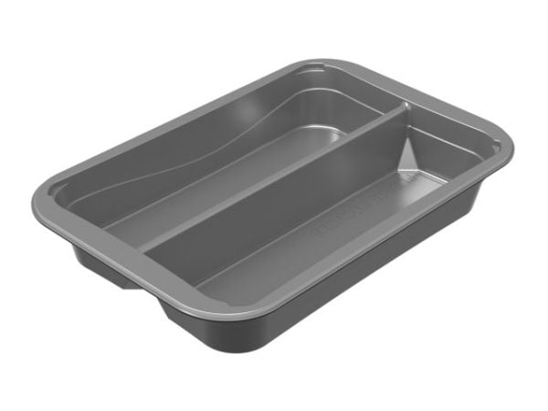 Plastbakke 2-rum C2294-2A 294x193x45 mm med Bæregreb CPET Sølv med Sort yderside,216 stk/krt