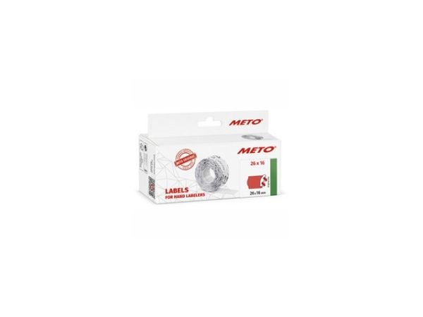 Etiket Meto 26x16mm neon rød permanent 1000stk/rul 6rul/pak - (6 stk.)