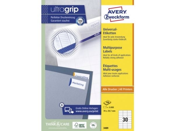 Avery - Hvit - 70 x 29.7 mm 3000 etikett(er) (100 ark x 30) flerbruks merkelapper
