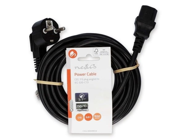 Nedis CEGL10000BK50, 5 m, CEE7/7, C13-liitin, 250 V