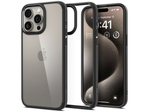 Spigen ACS06449, Suojus, Apple, iPhone 15 Pro Max, 17 cm (6.7"), Musta, Läpinäkyvä