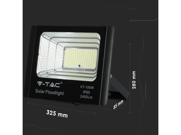 V-tac 35W LED flomlys med solcelle 4000K (dagslys) - svart