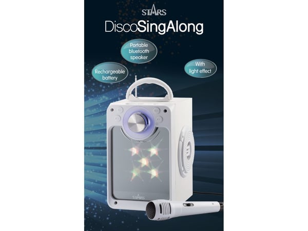 Karaokemaskin med ljuseffekter, mikrofon och Bluetooth, vit