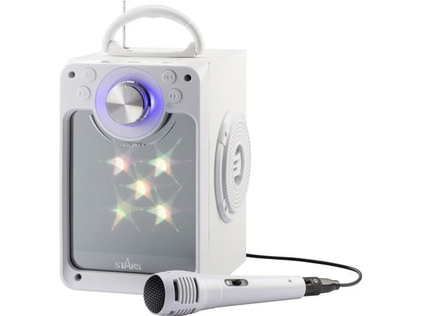Karaokemaskin med ljuseffekter, mikrofon och Bluetooth, vit