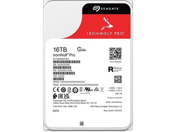 Seagate IronWolf Pro ST16000NT001 - Hårddisk - 16 TB - inbyggd - 3.5" - SATA 6Gb/s - 7200 rpm - buffert: 256 MB - med 3 års Seagate Rescue Data Rec...