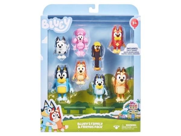 Bluey-familjen och Blueys vänner figurer 8 st.