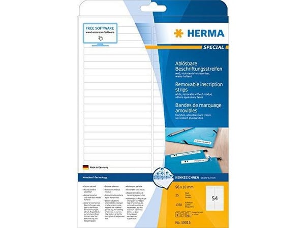 HERMA 10015, Hvit, Avrundet rektangel, Avtagbar, Papir, Matte, Laser/Blekkskriver