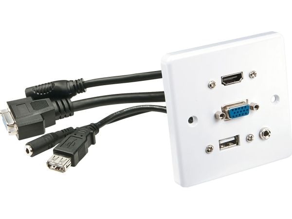 Lindy 60220, HDMI + VGA + USB A + 3.5mm, Valkoinen, Muovi, 86 mm, 86 mm