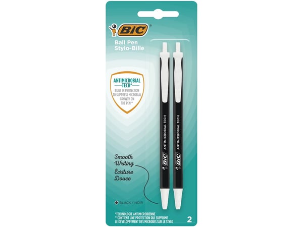 Kuglepen BIC Antimicrobial Tech Medium sort - certificeret som antimikrobiel overfladebeskyttelse - (2 stk.)