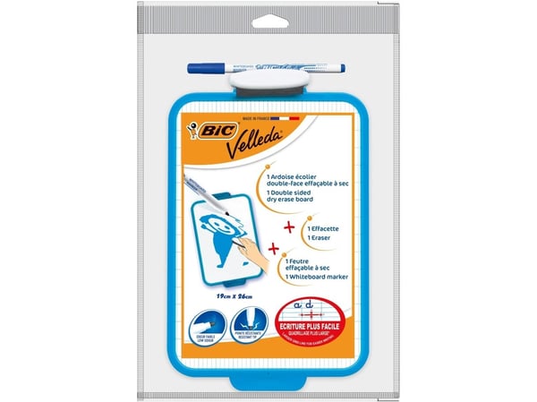 Whiteboard BIC Velleda 19x26 cm - med 1 stk. blå whiteboardpen + visker