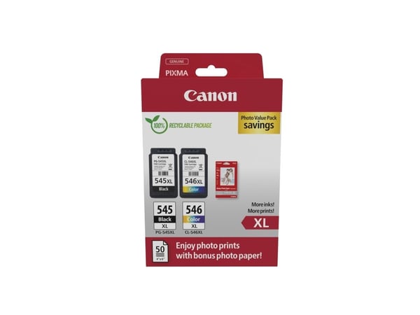 Canon PG-545XL/CL-546XL Photo Paper Value Pack - 2-pack - Lång livslängd - svart, färg (cyan, magenta, gul) - original - hängande låda - bläckpatro...