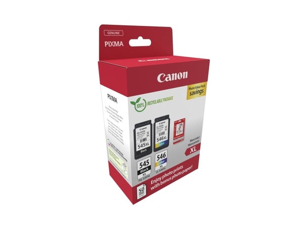 Canon PG-545XL/CL-546XL Photo Paper Value Pack - 2-pack - Lång livslängd - svart, färg (cyan, magenta, gul) - original - hängande låda - bläckpatro...