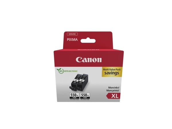 Canon PGI-550PGBK XL Twin pack - 2-pack - 15 ml - Høy ytelse - svart - original - hengeboks - blekkbeholder - for PIXMA iP8750, iX6850, MG5550, MG5...