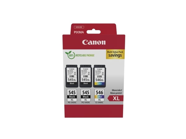 Canon PG-545XL x2 /CL-546XL Multi Pack - 3-pack - Høy ytelse - svart, farge (cyan, magenta, gul) - original - hengeboks - blekkpatron - for PIXMA T...