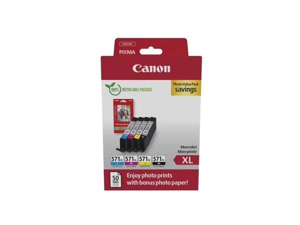 Canon CLI-571 XL C/M/Y/BK Photo Value Pack - 4-pack - 11 ml - Høy ytelse - svart, gul, cyan, magenta - original - hengeboks - blekkbeholder / papir...
