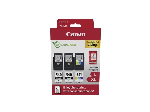 Canon PG-540L x2/CL-541XL Photo Paper Value Pack - 2-pack - svart, farge (cyan, magenta, gul) - original - hengeboks - blekkpatron/papirsett - for ...