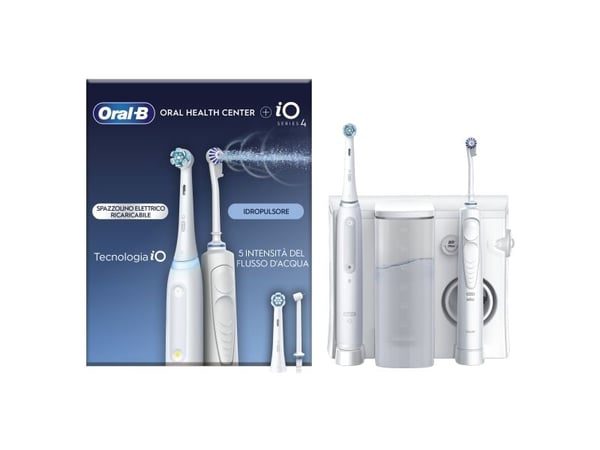 Oral-B iO4 & OxyJet, Voksen, Roterende vibrerende Tannbørste, Daglig stell, Sensitiv / Myk, Super sensitive, Whitening, Hvit, 2 min, Batteri
