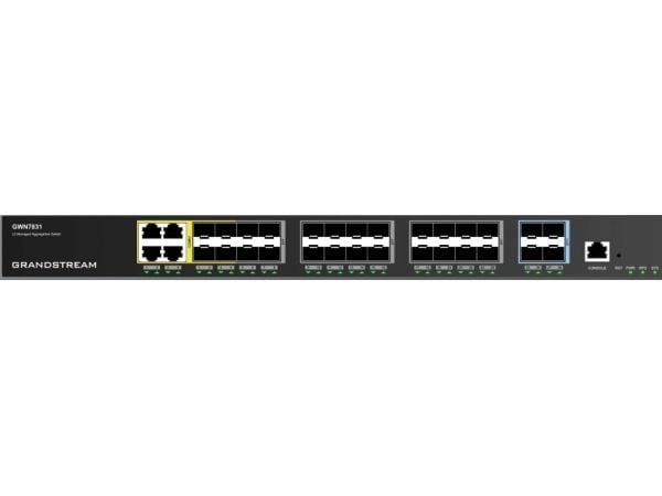 Grandstream GWN7831 - Switch - aggregation - L3 - Styrt - 4 x combo Gigabit SFP + 20 x Gigabit SFP + 4 x 10 Gigabit SFP+ - stasjonær, veggmonterbar...