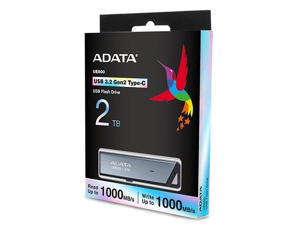 ADATA UE800 - USB-flashstasjon - 2 TB - USB-C 3.2 Gen 2 - sølv