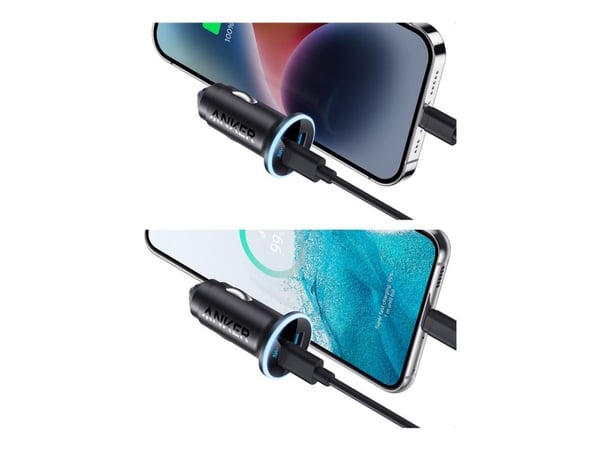 Anker 323 - Bilstrømadapter - 52.5 watt - 3 A - Fast Charge, IQ 3.0 - 2 utgangskontakter (USB, USB-C) - svart