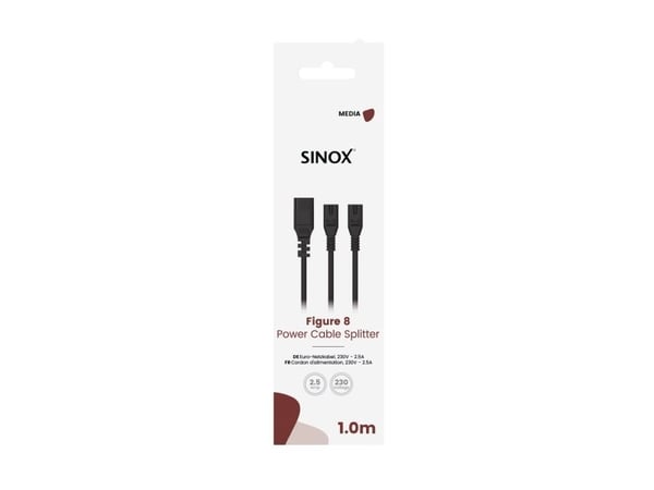 Sinox 8-tals splitter kabel. 1m. Sort