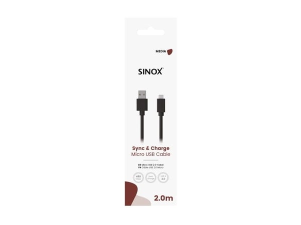 Sinox SOC04902, 1,8 m, USB A, 0,48 Gbit/s, Svart